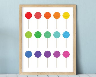 Colorful Lollipop Collage Art Print, Kitchen or Playroom (Digital Download)