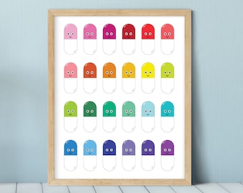 Happy Pills Print, Colorful Pop Art, Funny Gallery Wall (Digital Download)