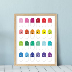 Pill Print, Happy Pills Wall Art, Colorful Pop Art Print, Rainbow Pills Print, Chill Pill Fashion Poster, Funny Art Print, Gallery Wall Art