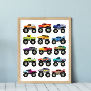 Monster Truck Wall Art, Boys Room Decor, Truck Print, Kids Wall Decor, Playroom Printable, Trucks Poster, Printable Wall Art, Colorful Print