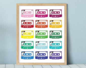 Retro Cassette Tape Print, 80s Pop Art (Digital Download)