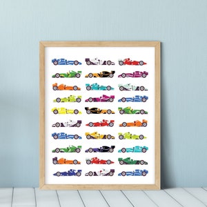 Race Car Wall Art, Kids Car Print, Transportation Printable, Boys Room Decor, Playroom Printable, Baby Boy Nursery, Vehicles Digital Art