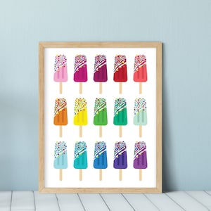 Popsicle Print, Ice Cream Art Print, Kitchen Wall Art, Colorful Kids Room, Nursery Prints, Dessert Art Print, Kids Printable Wall Art