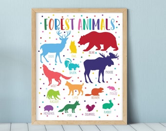 Forest Animals Montessori Print, Woodlands Educational Poster (Digital Download)
