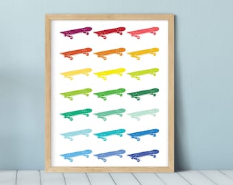 Stampa artistica da parete con skateboard colorato, decorazione per la cameretta dei bambini (download digitale)