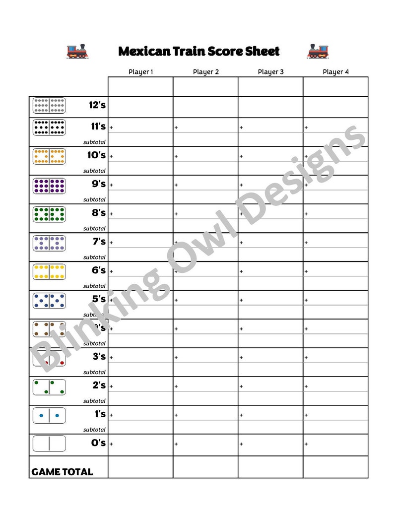 Mexican Train Dominoes VERTICAL Score Sheet / Score Card ~ Instant Digital Download - Etsy