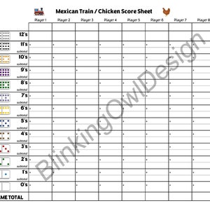 Tren Mexicano / Dominó de Pollo Hoja de Puntuación / Tarjeta de Puntuación ~ Descarga Digital Instantánea