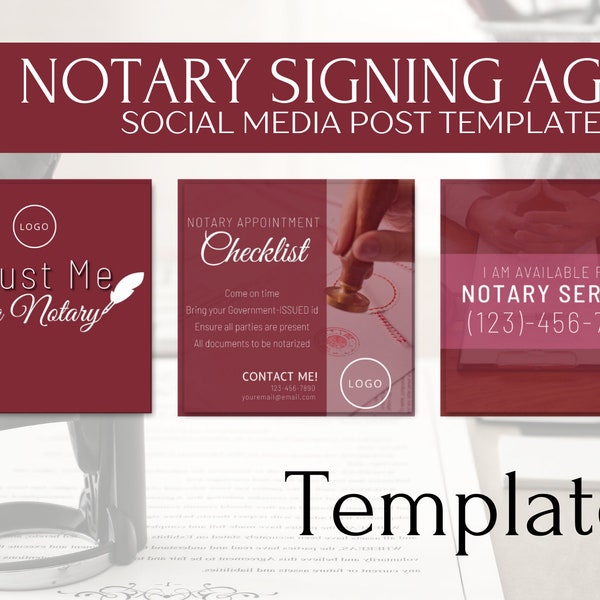 25 Notary Instagram Templates, Public Notary Marketing, Loan Signing Agent Social Media, Canva Template, Notary Businesses, Instant Download