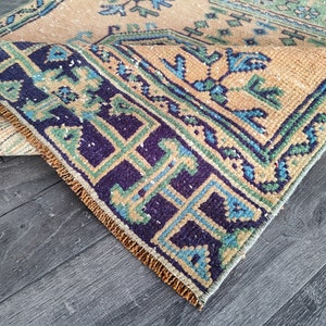Runner Oushak fatto a mano: tappeto turco vintage 3x10 rosso sbiadito, blu e verde