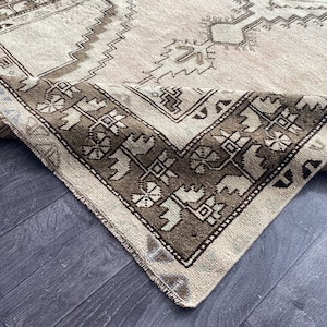 4x8 Beige Turkish Rug: Faded Red Brown Vintage Wool Rug
