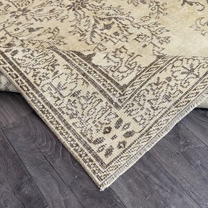 Handmade Beige Brown Oushak Rug: 5.7x9.3 ft Vintage Turkish Area Rug