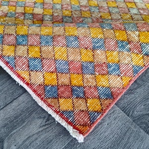 3x6 Red Blue Orange Turkish Runner, 3x6 Vintage Rug Runner, Handmade Oushak Kitchen Throw Entryway Bedroom Wool Rug, Home Decor, 2.9x5.9 Ft