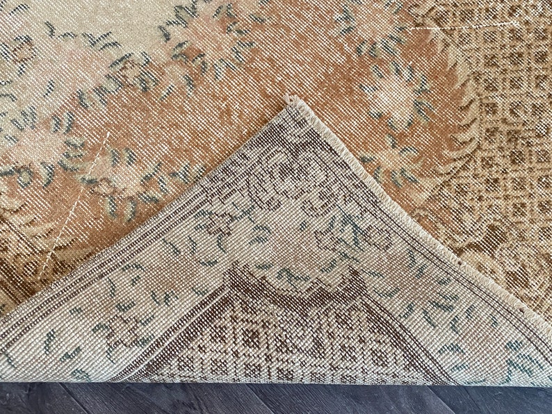 4x7 Faded Orange Beige Brown Blue Turkish Rug , 4x7 Natural Vintage Rug