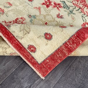 Hand Knotted 3x6 Red Blue Beige Vintage Runner, 3x6 Natural Turkish Runner,  Oushak Living Room Bedroom Entry Kids Kitchen Rug, 3.0x5.6 Ft