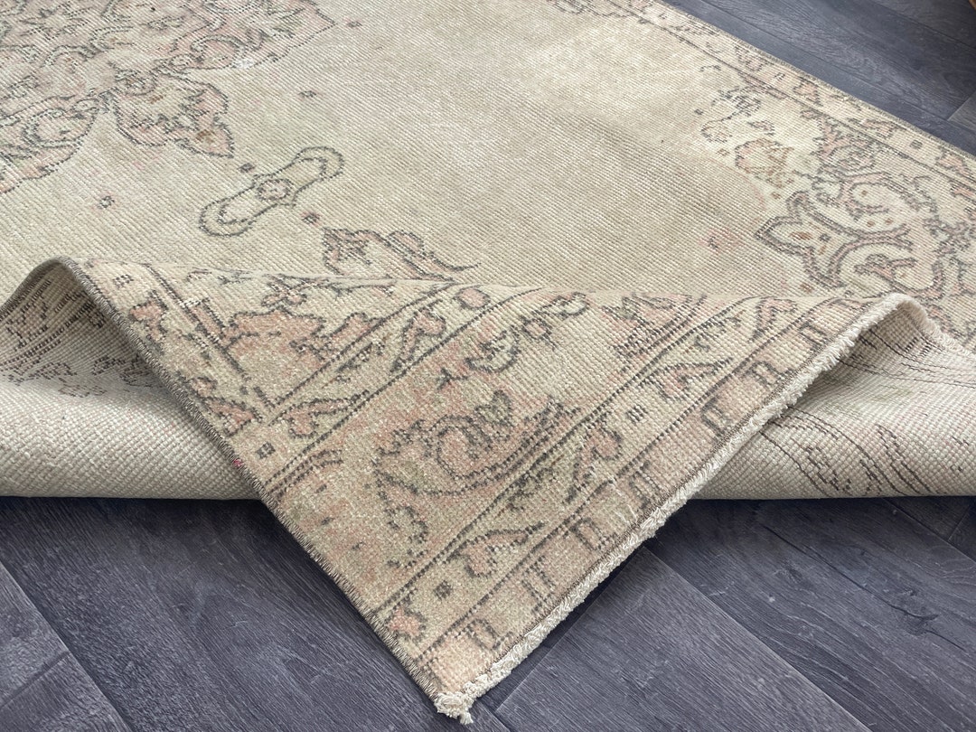 4x8 Beige Blue Pink Turkish Rug, 4x8 Neutral Vintage Rug, Oushak ...