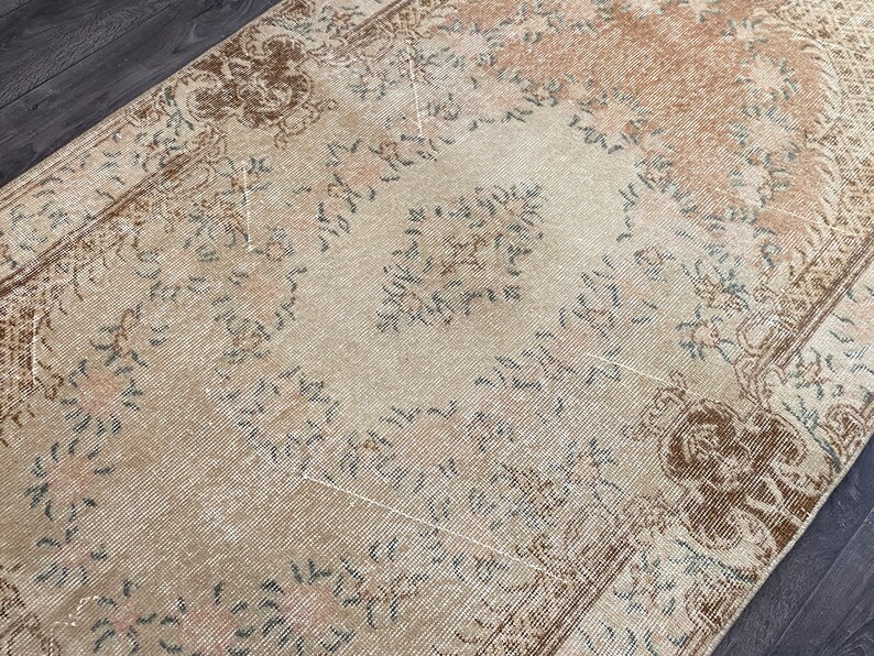 4x7 Faded Orange Beige Brown Blue Turkish Rug , 4x7 Natural Vintage Rug