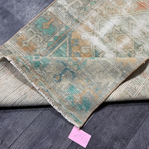 Handmade Wool Turkish Runner Rug: 2.7x8.1 Ft Vintage Oushak
