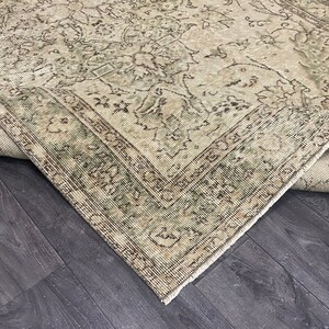 5.5x8.6 Beige Oushak Rug: Vintage Turkish Wool Area Rug