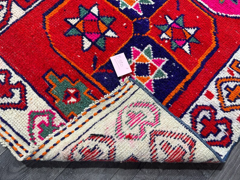 Unique 3x10 White Red Orange Pink Blue Turkish Runner, 3x10 Handmade