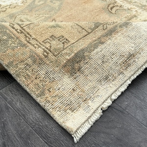 3x6 Faded Orange Blue Turkish Runner,Handmade 3x6 Vintage Runner,Oushak Living Room Bedroom Kitchen Kids Entry Natural Runner Rug,2.7x5.8 Ft