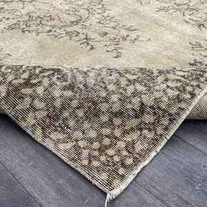 Handmade Beige Brown Oushak Wool Rug: 5.6x9.2 ft Vintage Turkish Rug