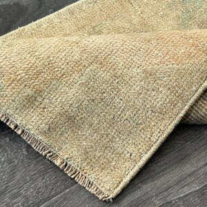 Handmade Oushak Rug: Beige Blue Turkish Entryway Rug (1.2x2.9 Ft)