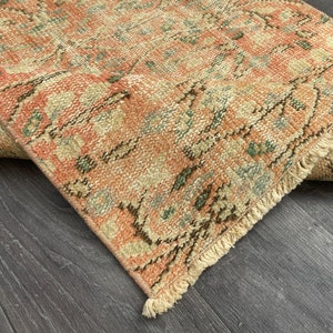 3x6 Faded Red Green Blue Oushak Runner, 3x6 Floral Vintage Runner, Handmade Turkish Bathroom Entry Kitchen Kids Bedroom Runner, 2.7x5.8 Ft