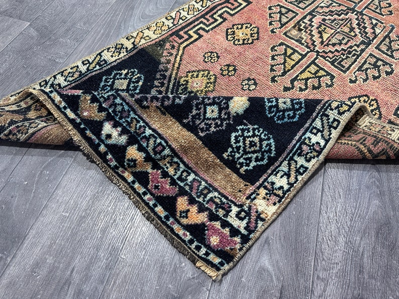 3x13 Pink Blue Beige Brown Turkish Runner, 3x13 Vintage Runner,oushak