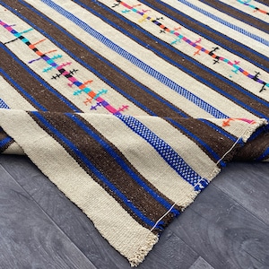 6x9 White Blue Pink Turkish Kilim Rug, 6x9 Handwoven Vintage Rug, Oushak Living Room Bedroom Kitchen Kids Entry Large Area Rug, 6.2x8.6 Ft