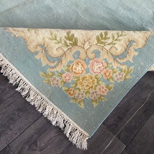 Handmade 8x11 Turquoise Persian Rug: Vintage Heriz Palace Style