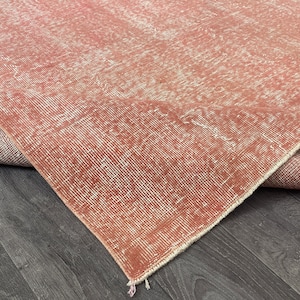 7x10 Solid Pink Turkish Rug, Handmade 7x10 Pink Vintage Rug,Oushak Living Room Entryway Bedroom Kitchen Kids Area Rug,Home Decor,6.8x10.2 Ft