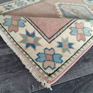 Handmade Oushak Runner Rug: 2.8x9.2 Ft Vintage Turkish Wool