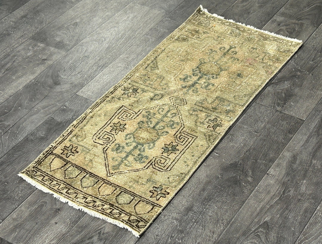 Faded Green Turkish Rug Green Neutral Wool Door Mat Handmade Etsy