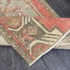 1x3 Red Blue Turkish Door mat, 1x3 Red Blue Vintage Rug, Oushak Bathroom Kitchen Luandry Throw Entry Small Carpet,Home Decor, 1.3x2.6 Ft