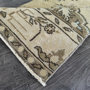 Vintage Turkish Runner Rug: Beige, Yellow, Green, Blue, Brown Wool (2.6x9.4 Ft)