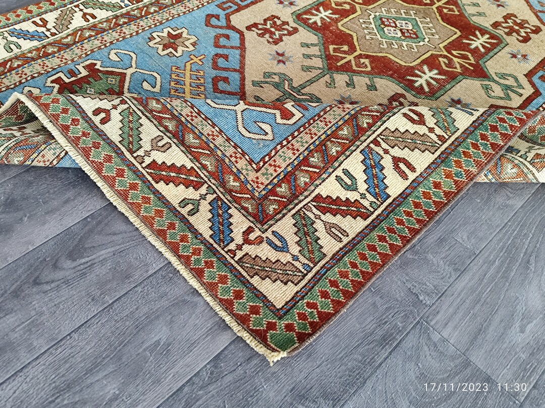 Unique 4x7 Red Blue Green Persian Rug One of a Kind 4x7 Hand Etsy