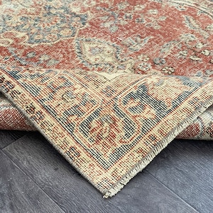 Handmade Red Navy Oushak Rug 3.8x6.2 ft, Vintage Wool Area Rug