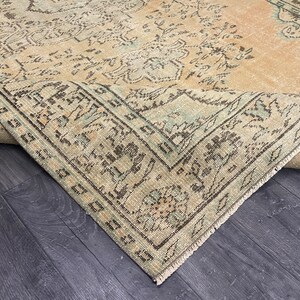 6x9 Beige Orange Green Turkish Rug, 6x9 Vintage Area Rug, Handmade Oushak Living Room Bedroom Kitchen Kids Entry Rug,Home Decor, 5.9x9.1 Ft