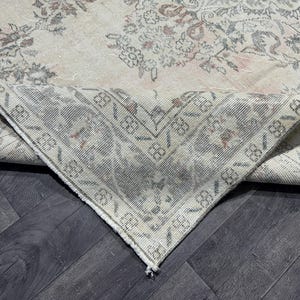 5x10 Vintage Turkish Oushak Rug: Pink, Blue & Beige Anatolian Wool