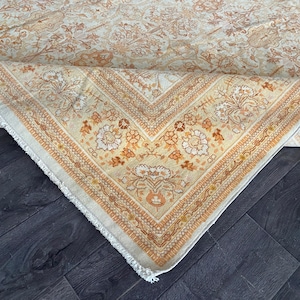 Wonderful Unique 9x11 White Orange Persian Heriz Rug, 9x11 Handmade Neatrul Vintage Rug, Bedroom Living Room Palace Oversize Rug,8.8x10.9 Ft