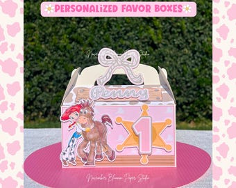 Toy Story Girl Favor Boxes, Toy Story Birthday Party, Custom Name Treat Boxes, Pink Toy Story Theme, Jessie, Woody, buzz, Favor boxes