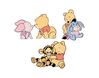 Baby Bear And Friends Svg Png, Pooh Bear Svg, Bear Honey Jar Svg, Cartoon Bear Png, File Svg per Cricut, Download istantaneo, AI, PDF, JPG