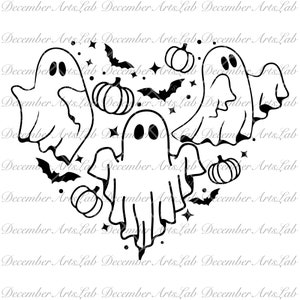 Geist-Herz SVG, Halloween-Svg, Spooky Saison zward, Geist-Clip-Art, Boo zwart, Kinder Halloween-Shirt zwar, Png, Png-Dateien für Cricut, Geist-Svg