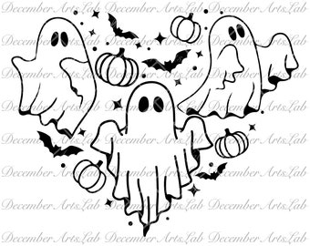 Geist-Herz SVG, Halloween-Svg, Spooky Saison zward, Geist-Clip-Art, Boo zwart, Kinder Halloween-Shirt zwar, Png, Png-Dateien für Cricut, Geist-Svg