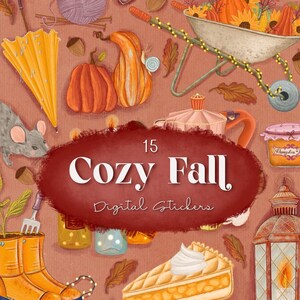 15 Handgezeichnete Digitale Sticker "Gemütlicher Herbst" zum Ausdrucken oder für GoodNotes & Canva, Clipart, Journaling, Basteln, PNG's