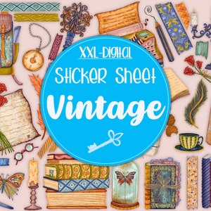 44 digital vintage Sticker | GoodNotes | Vintage | Books |  printable | reading | Sticker | Schule | Scrapbooking | Journaling | Planer