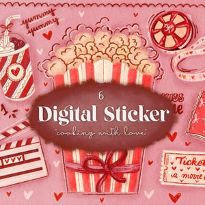 6 Handgezeichnete Digitale Sticker Filmnacht | GoodNotes | Aufkleber | Canva | zum Ausdrucken | diy| Journaling | Bujo | Clipart | Notes
