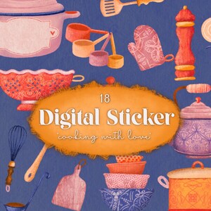18 Handgezeichnete Digitale Sticker Kochen | GoodNotes | Aufkleber | Canva | Schule | Unterricht | Journaling | Bujo | Clipart | Notes