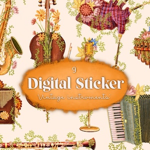 9 Handgezeichnete Digitale Sticker Instrumente | GoodNotes | Aufkleber | Canva | Schule | Unterricht | Journaling | Bujo | Clipart | Notes