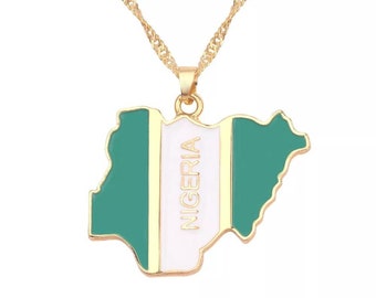 Nigeria Map Flag Enamel Pendant Necklace